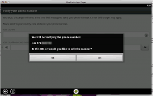 Telefonnummer verifizieren Popup von WhatsApp