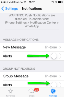 WhatsApp Einstellungen für Mitteilungen